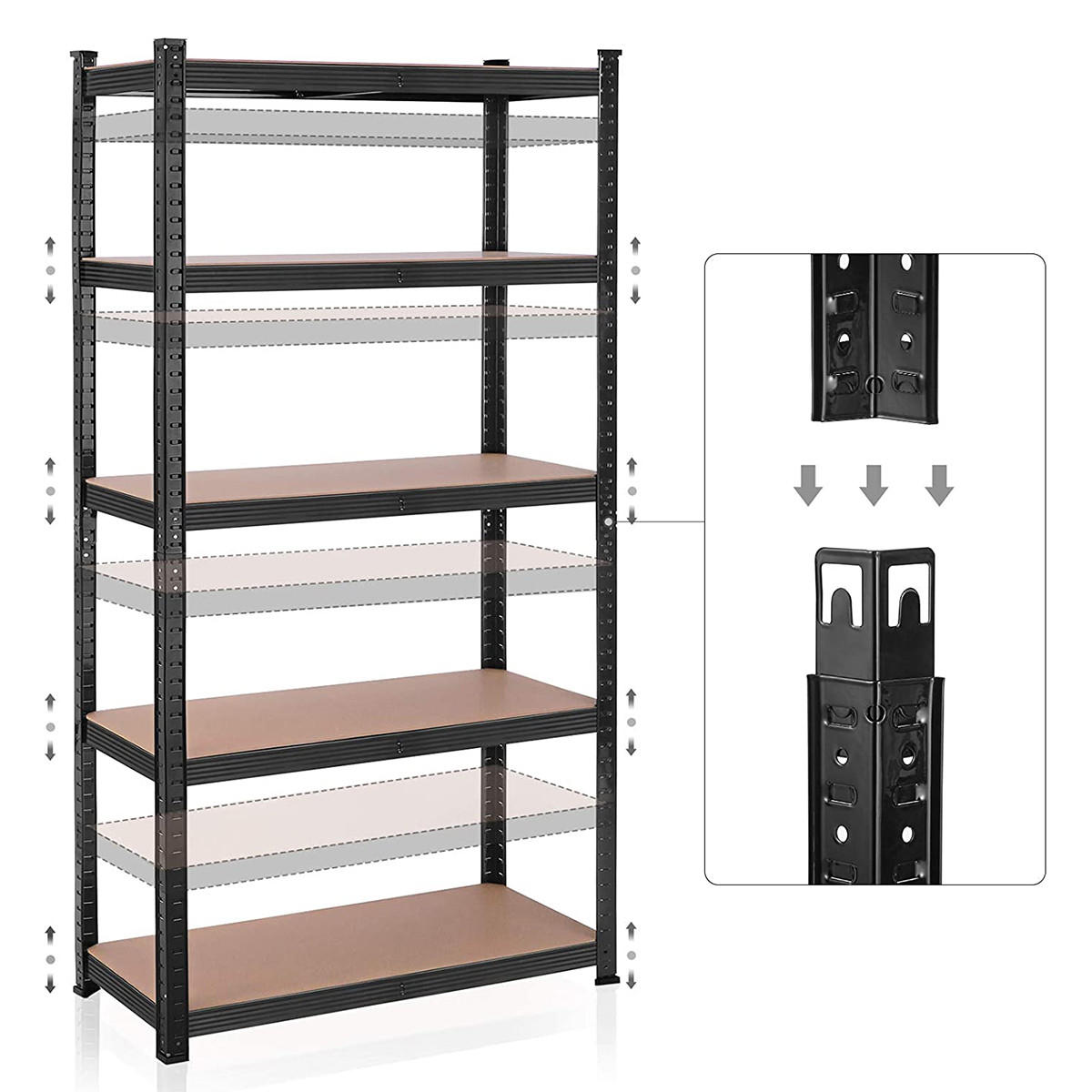 REGAL im Industrial-Stil mit 5 Ebenen, umwandelbar in einen Schreibtisch - L90 x H180 cm - Schwarz, Holzwerkstoff (40/180/90cm) - Calicosy