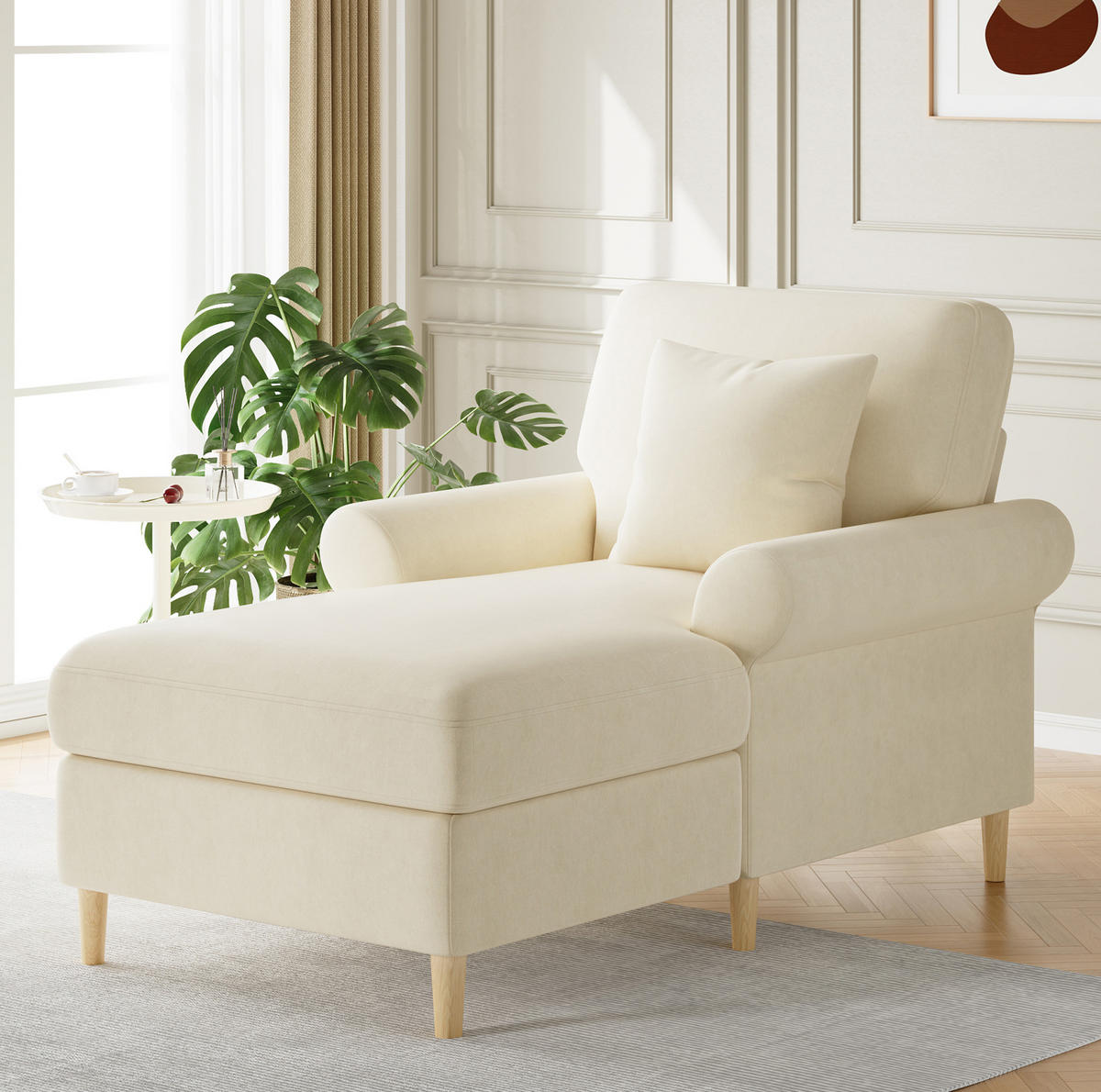 SCHLAFSESSEL 133/87/90 cm in Beige aus Samt mit Liegefunktion und Kissen - Beige, Textil (87/90/133cm) - Flora Grace