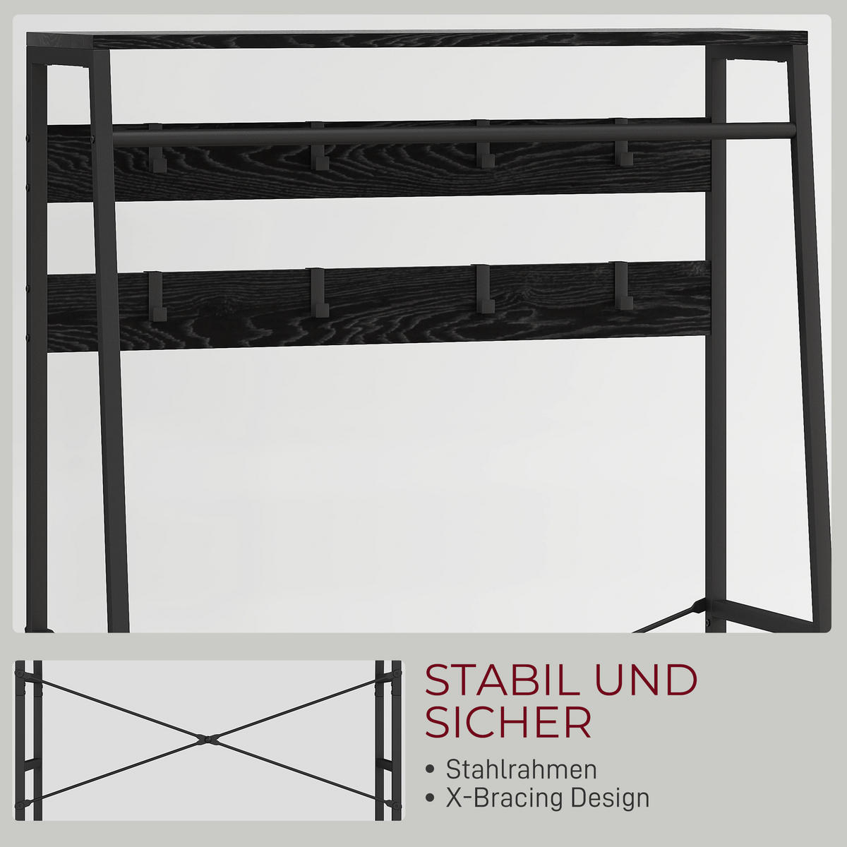 GARDEROBENSTÄNDER DE-09728 Schwarz - Schwarz, Holzwerkstoff/Metall (30/180.5/80cm) - ComfortXL