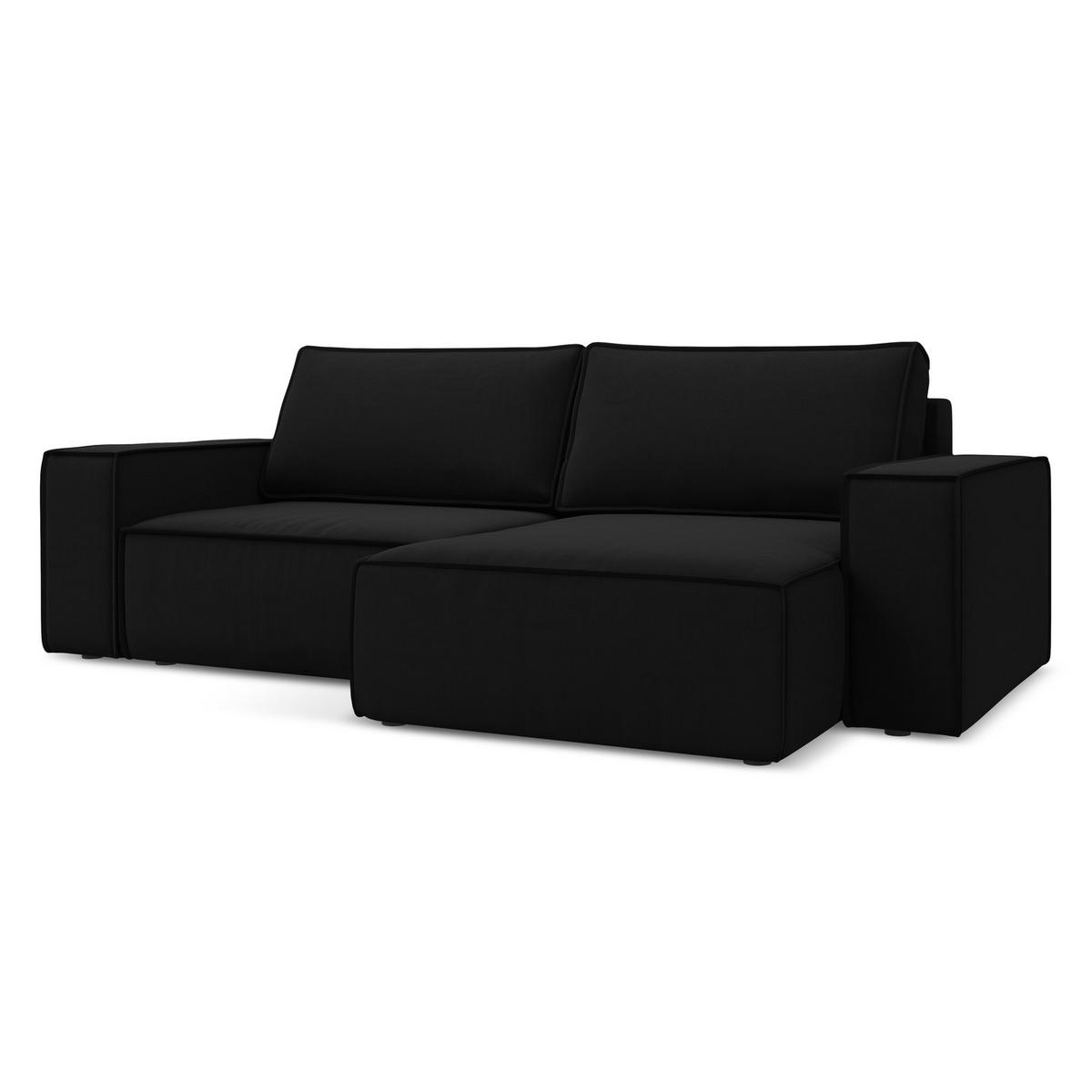 ECKSOFA mit Schlaffunktion Samt Stoff Schwarz - Schwarz, Kunststoff/Textil (257/148cm) - LaMiaSofa