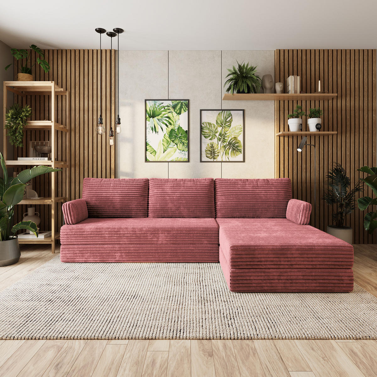 ROHOVÁ SEDAČKA ANKO modulární Boneless pohovka s funkcí spaní, starorůžová TILIA 62 - růžová, textil (270/160cm) - MASSENO