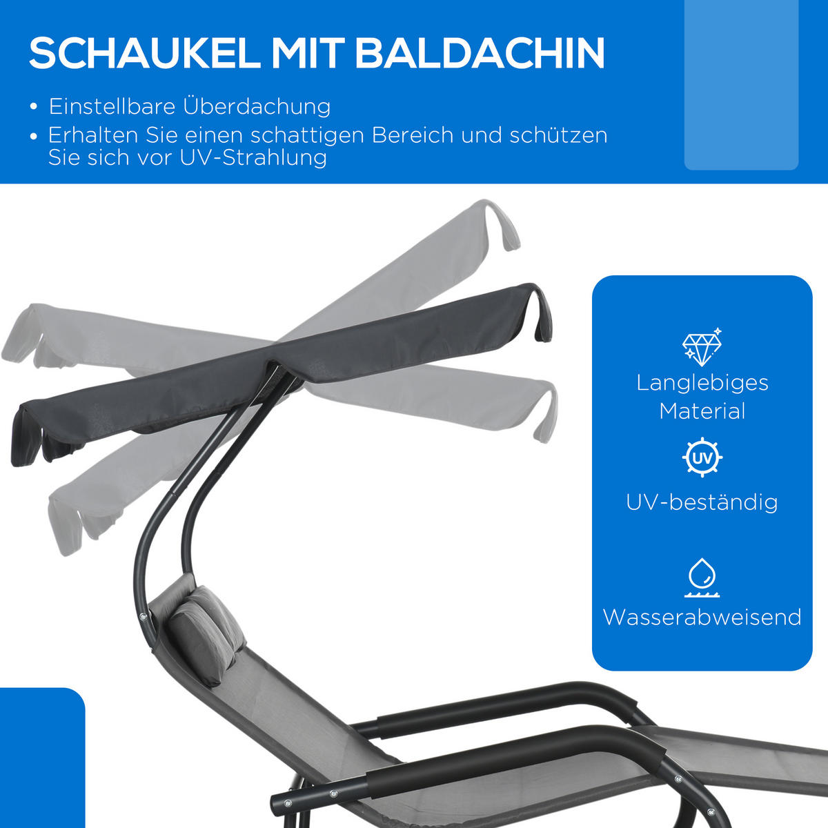 SONNENLIEGE aus Stahl 200x139x140 cm in Dunkelgrau mit Sonnendach - Dunkelgrau, Metall (139/140/200cm) - Modfu