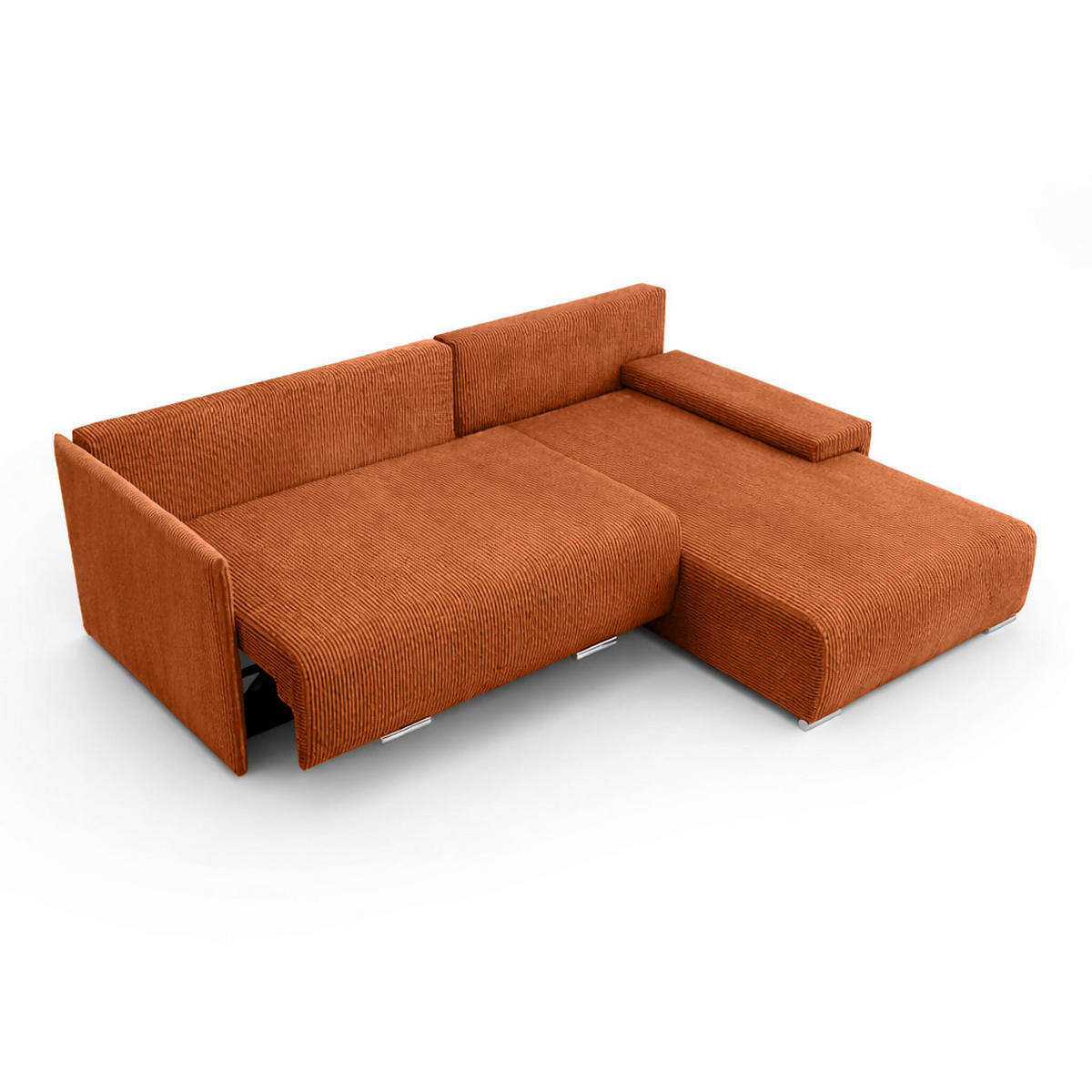 ECKSOFA L-Form Schlaffunktion Livorno Cord-Stoff Kupfer Rechts - Chromfarben/Schwarz, Holz/Kunststoff (246/188cm) - Kaiser Möbel