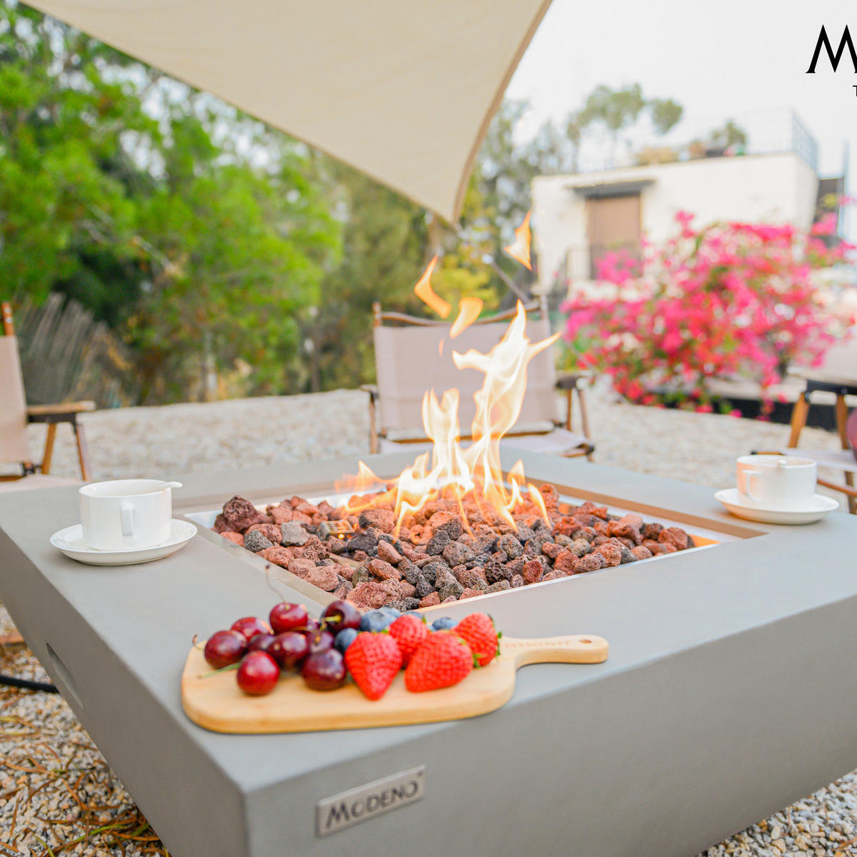 FEUERTISCH Westport Gasfeuerstelle aus GF-Beton 87/87/36 cm - Hellgrau, Naturmaterialien (86/36/86cm) - Elementi