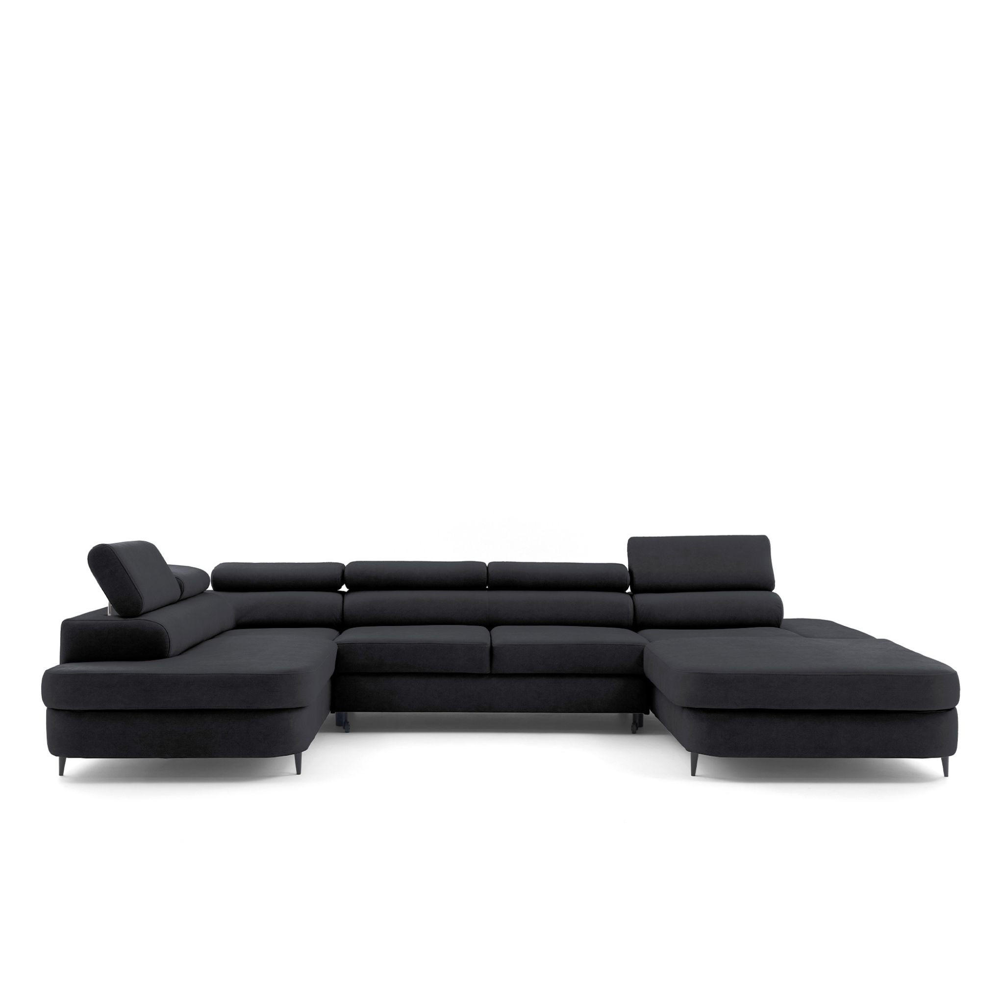 ECKSOFA U-Form PRIAM U Links mit Schlaffunktion 126x270 Velours Schwarz - Schwarz, Holz/Textil (350/91/203cm) - Muffo