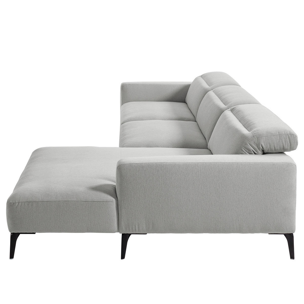 ECKSOFA mit Longchair - Hellgrau/Schwarz, Textil/Metall (328/180cm) - home24