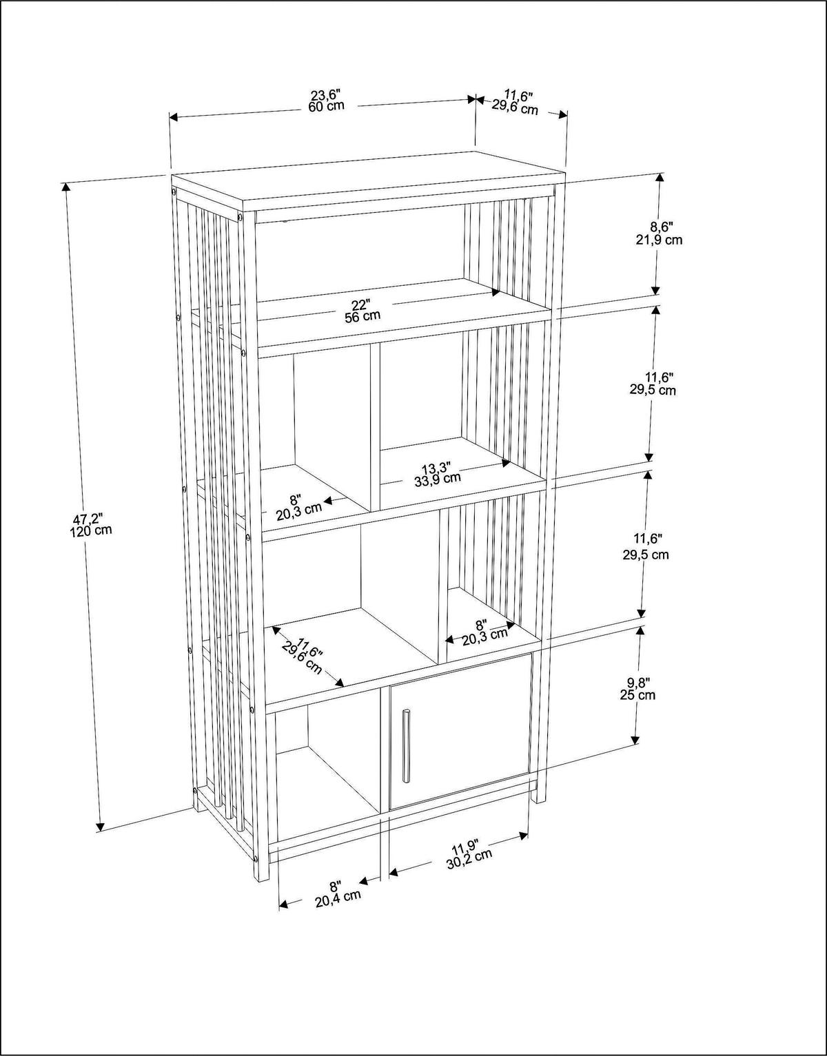 BÜCHERREGAL Valero Weiss Black - Schwarz/Weiß, Holzwerkstoff (29.6/120/60cm) - Decorotika