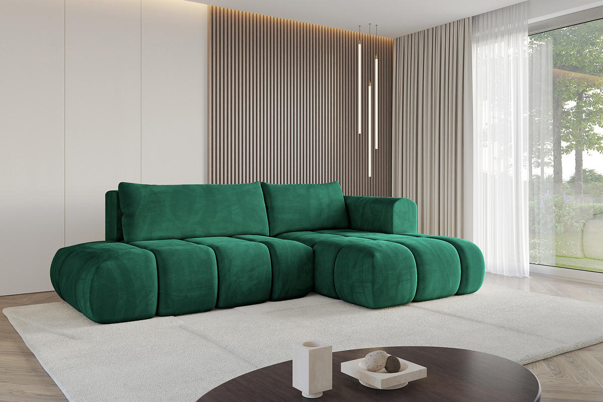 ECKSOFA Ottomane Rechts CLOUD-L 289x180x40 Dunkelgrün Velours - Dunkelgrün, Holzwerkstoff/Kunststoff (289/180cm) - ALTDECOR