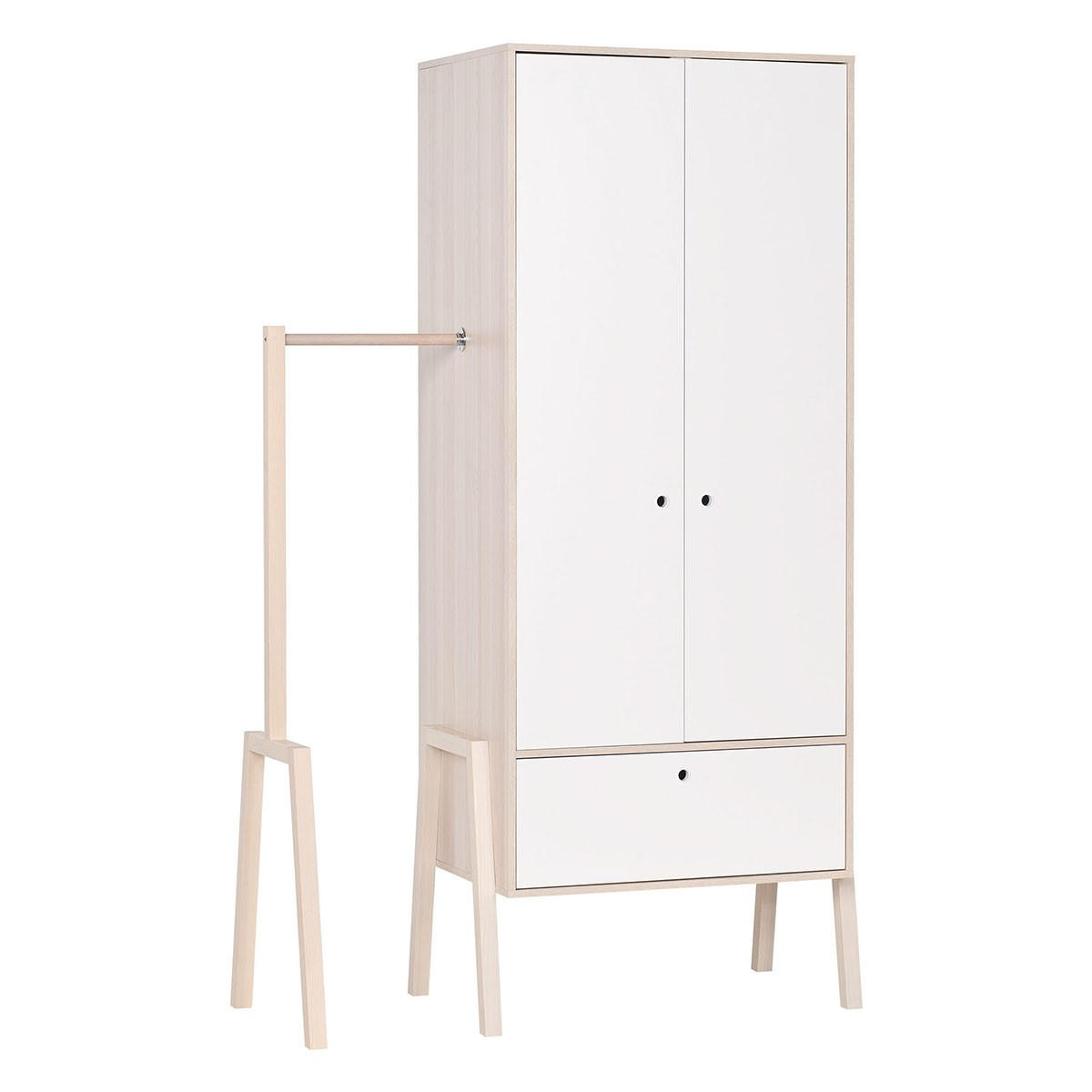 KLEIDERSCHRANK mit 2 Türen, 1 Schublade, Kleiderstange und 1 Kleiderhaken - SPOT - 88/60/210 cm - Braun, Holzwerkstoff (60/210/88cm) - Calicosy