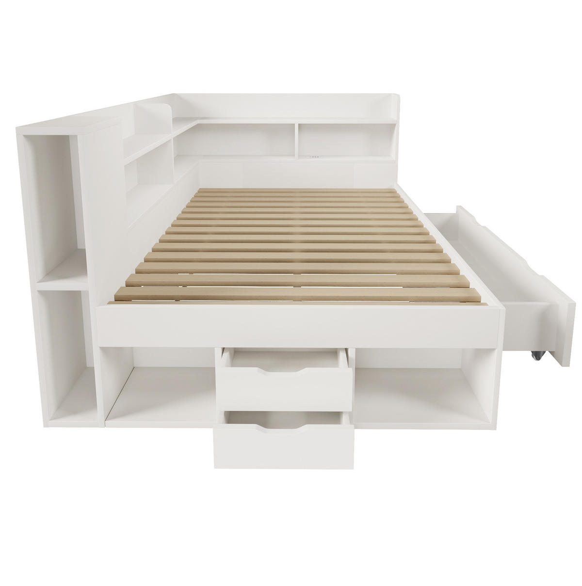 POLSTERBETT 140x200 cm in Weiß mit Matratze & USB-C Ladestation - Weiß, Holzwerkstoff (140/200cm) - Modfu