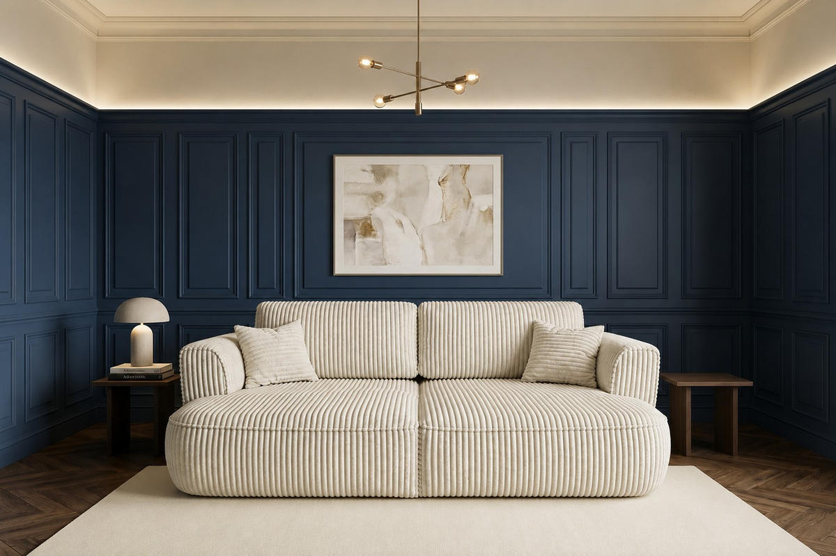 BIGSOFA COZI, Ecru mit Cordbezug - Ecru, Kunststoff/Textil (240/87/180cm) - KS Home Concept