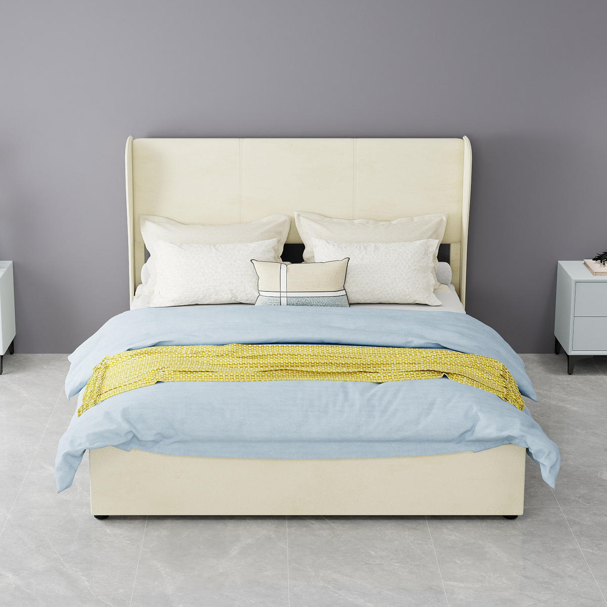 POLSTERBETT 140/200 cm in Beige mit Gepolstertem Kopfteil Stoff Modernes Design - Beige, Holzwerkstoff/Textil (140/200cm) - STILVORA