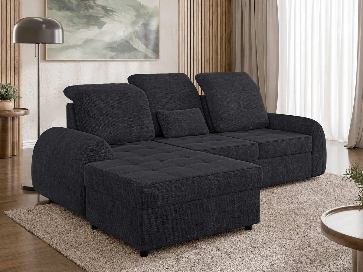 ECKSCHLAFSOFA Soreno, Seite: Links - Anthrazit/Schwarz, Holz/Kunststoff (255/176cm) - MIRJAN24