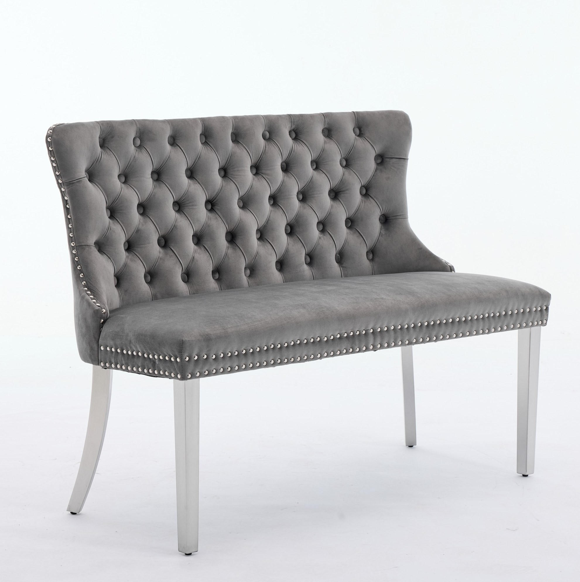 ESSZIMMERBANK 2-Sitzer Samt Grau mit Edelstahlbeinen - Grau, Metall (116/89.5/58cm) - Meubliv