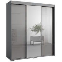 SCHIEBETÜRENSCHRANK mit Schubladen und Spiegel Como 3D1L 180 Grau (lacobel) - Silberfarben/Grau, Holzwerkstoff/Metall (180/208/67cm) - mzm24