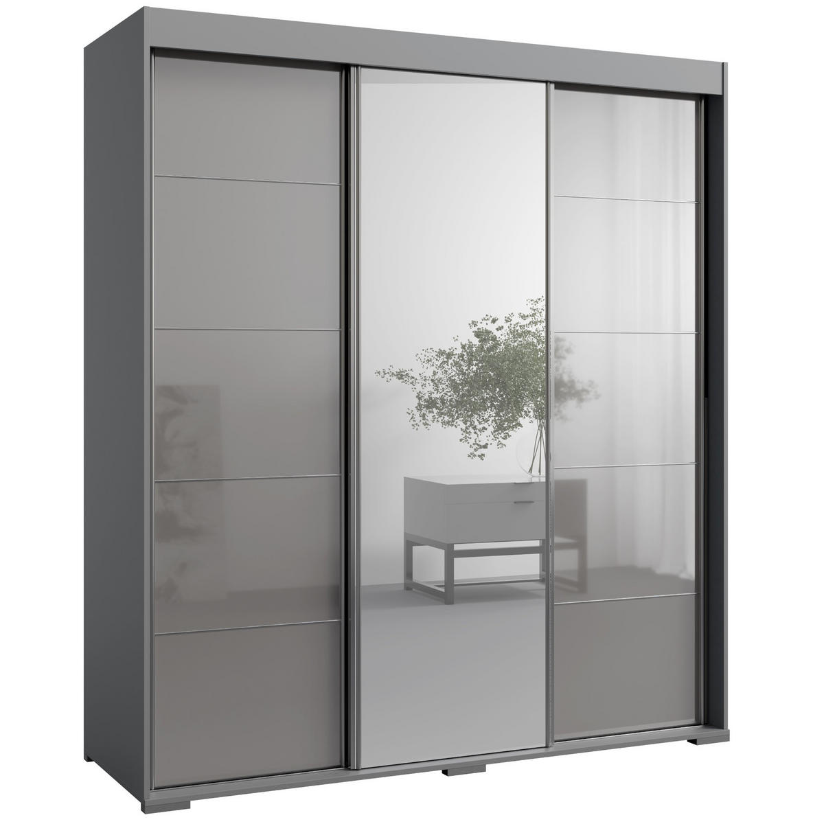 SCHIEBETÜRENSCHRANK mit Schubladen und Spiegel Como 3D1L 180 Grau (lacobel) - Silberfarben/Grau, Holzwerkstoff/Metall (180/208/67cm) - mzm24