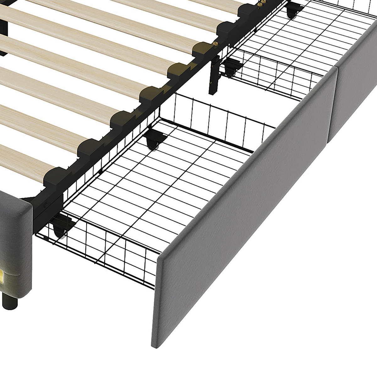 POLSTERBETT Geometrisch 140/200 cm mit 4 Schubladen & App-LED Samtoptik Grau - Grau, Textil (140/200cm) - Creahappy