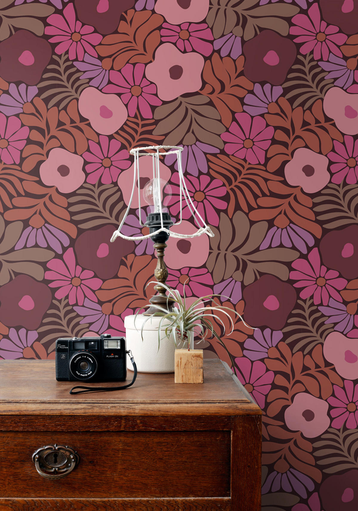 TAPETE Blumen im Matisse-Stil 53 cm x 10.05 m - Pink, Papier (53/1000cm) - ESTAhome