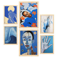 POSTER Set Mit 6 Zusammenfassung Blues In Vielseitiger A3 & A4 Rahmen Aus Hellem Holz - Beige, Papier (29/3cm) - Nacnic