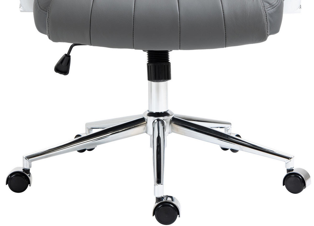 CHEFSESSEL Echtleder grau - Chromfarben/Grau, Leder/Metall (73/120/76cm) - CLP