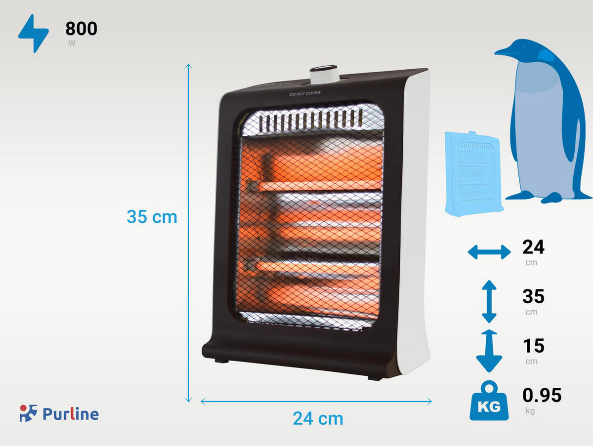 HALOGEN-HEIZUNG Schwarz für außen und innen 800 W - Schwarz, Kunststoff/Metall (24/35/15cm) - Purline