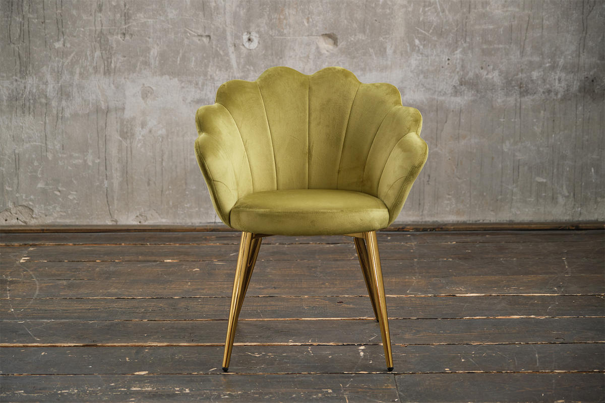 ESSZIMMERSTUHL CARLA Grün Velvet - Goldfarben/Grün, Textil (65/79/58cm) - KAWOLA