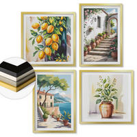 WANDBILDER 4er Set - 50x50 cm & 40x60 cm Goldrahmen - Zitronenblüten am Meer - Goldfarben, Kunststoff (50/50cm) - ArtPrintCave