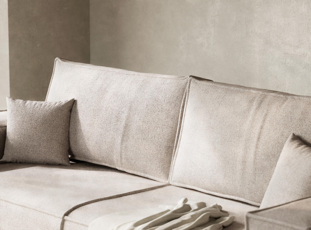 SOFA MIT SCHLAFFUNKTION Milos Hellbeige Webstoff - Beige/Schwarz, Holz/Holzwerkstoff (255/70/105cm) - Maison de Reve