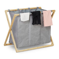 WÄSCHESORTIERER klappbar - Grau, Holz/Textil (69/57.5/38cm) - Relaxdays