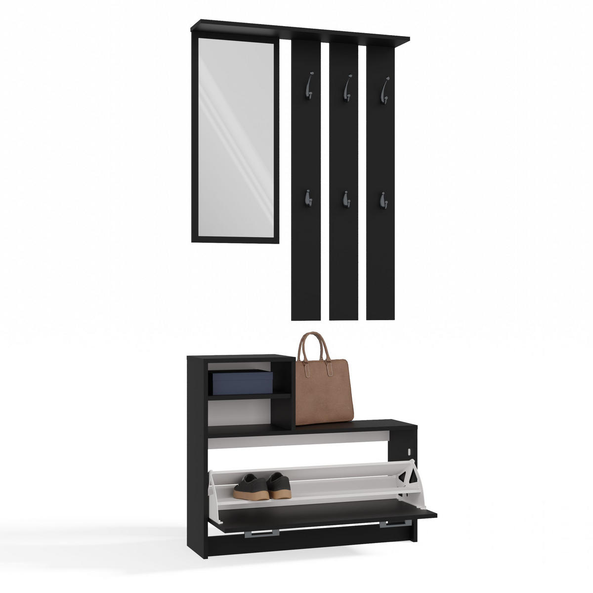 GARDEROBENSET Verena (2-teilig) - Schwarz, Holzwerkstoff (85/180/24cm) - kommodly