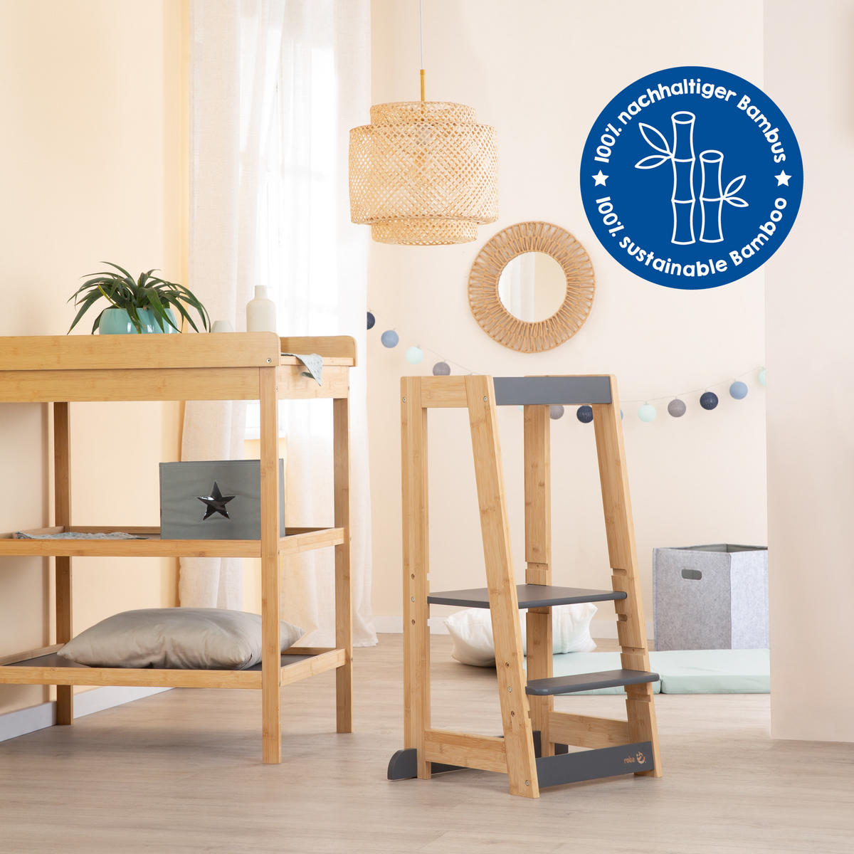 LERNTURM Bambus - Anthrazit - Anthrazit, Holz (54/88/43.5cm) - Roba