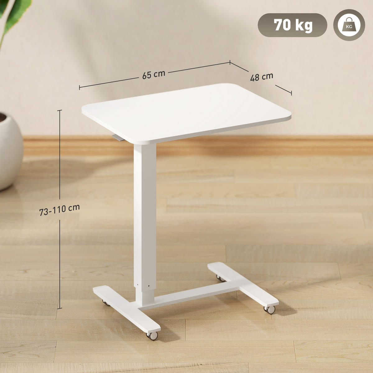 HÖHENVERSTELLBAR Steh-Sitz C-förmig Schreibtisch für Arbeitszimmer Weiß - Weiß, Holz (65/48/110cm) - HOMCOM