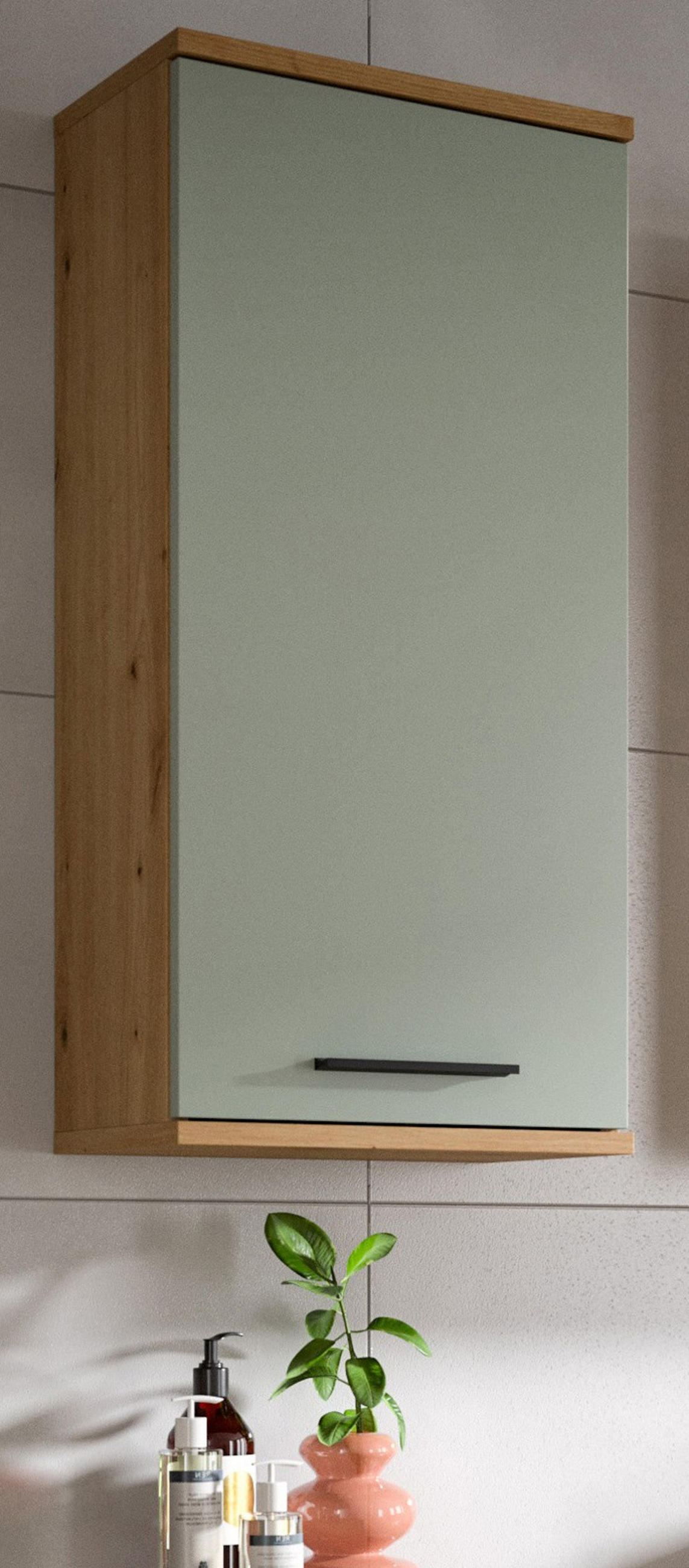 HÄNGESCHRANK Salbei, Artisan Eiche 35 x 77 cm, Badschrank hängend - Salbeigrün/Schwarz, Holzwerkstoff/Kunststoff (35/77/25cm) - Inn.Furn