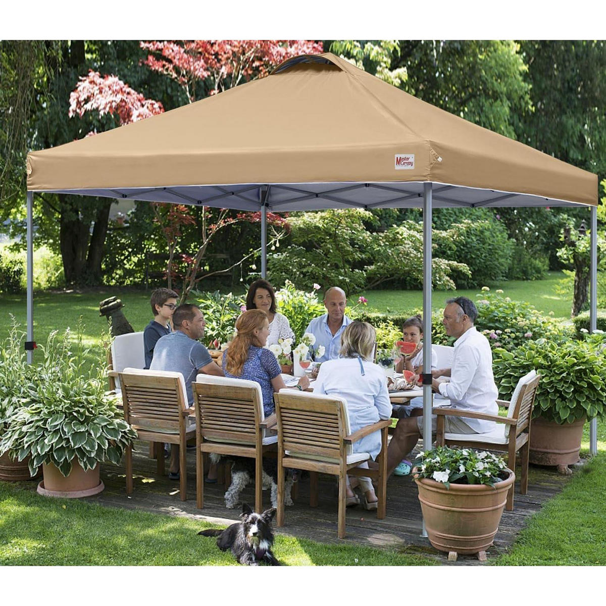 PAVILLON 2,5 x 2,5 m Schnellaufbau höhenverstellbar UPF50+ wasserabweisend inkl. Zubehör - Sandfarben, Textil (250/208.3/250cm)