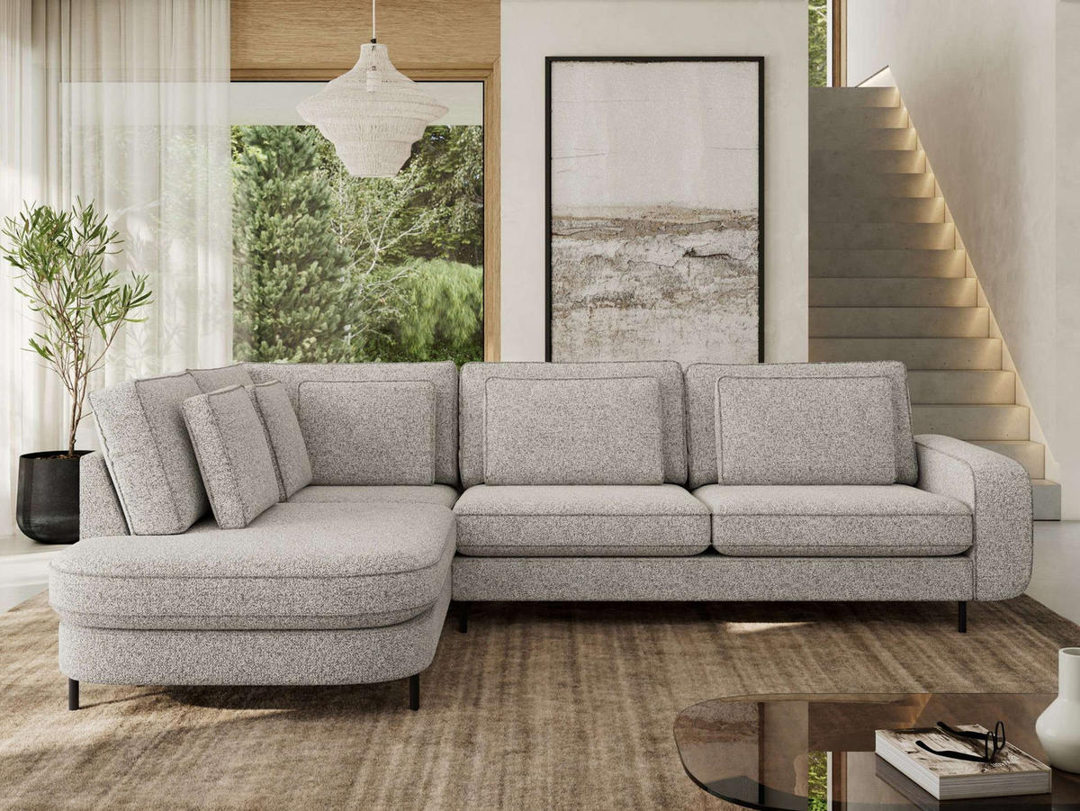 ROHOVÁ SEDAČKA CALENO L - Světle šedá Strukturovaná látka - Pravá Strana - černá/světle šedá, kov/textil (317/225cm) - MKS