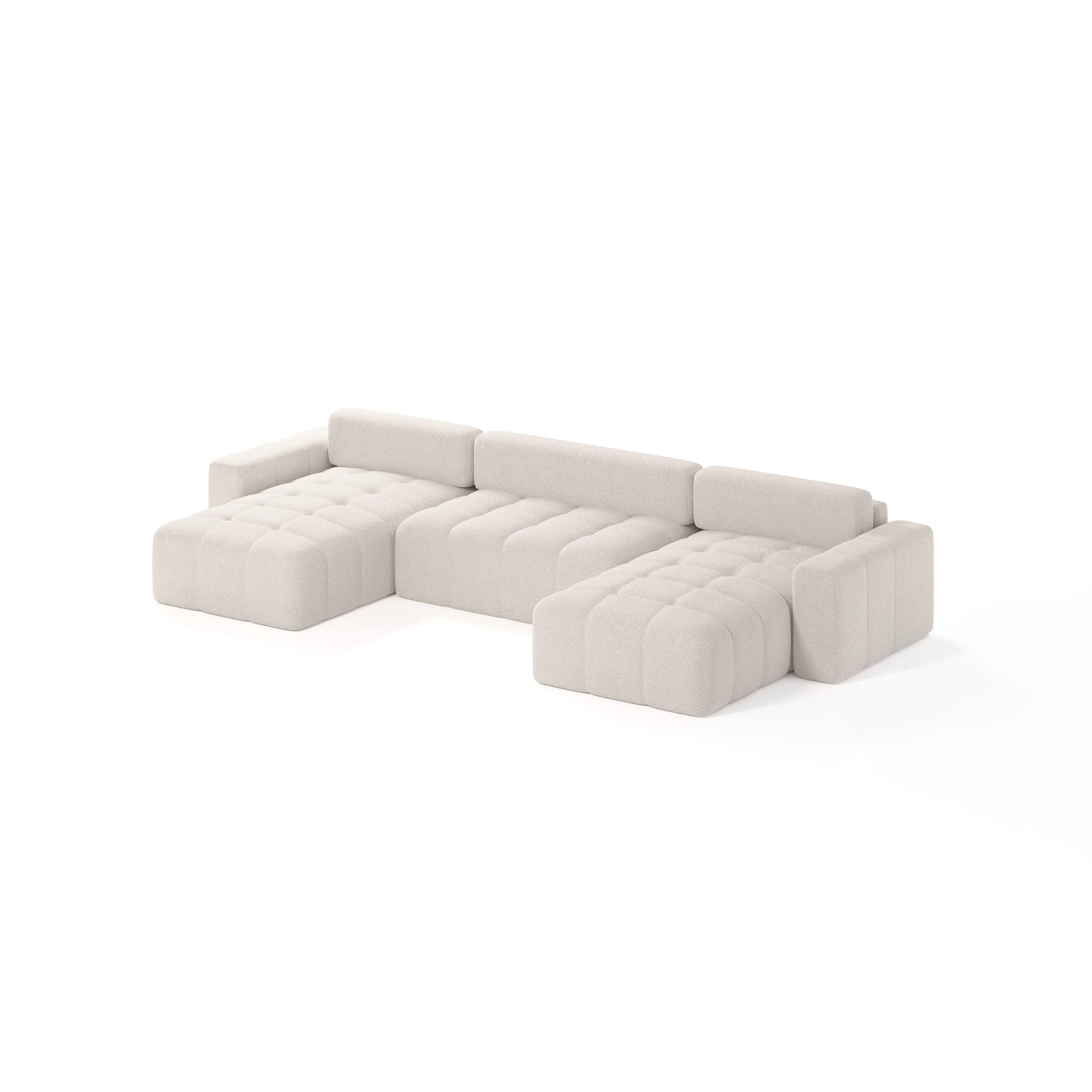 ECKSOFA Bouclé-Stoff 10 Sitzer Bornum U, Creme - Creme, Textil (386/70/155cm) - Meblito