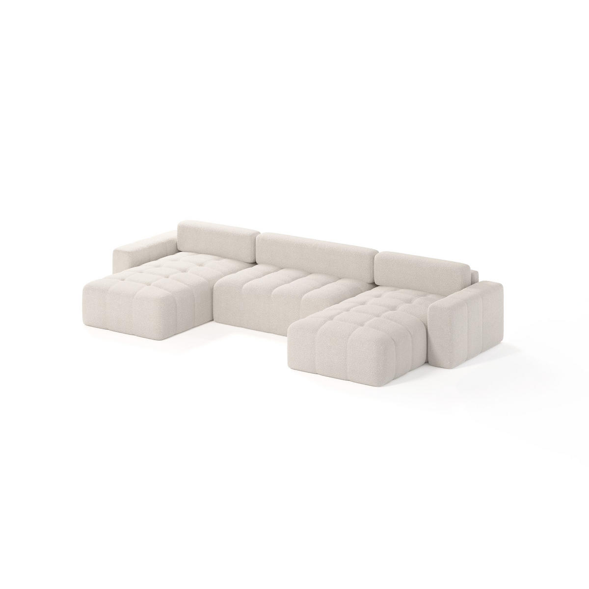 ECKSOFA Bouclé-Stoff 10 Sitzer Bornum U, Creme - Creme, Textil (386/70/155cm) - Meblito