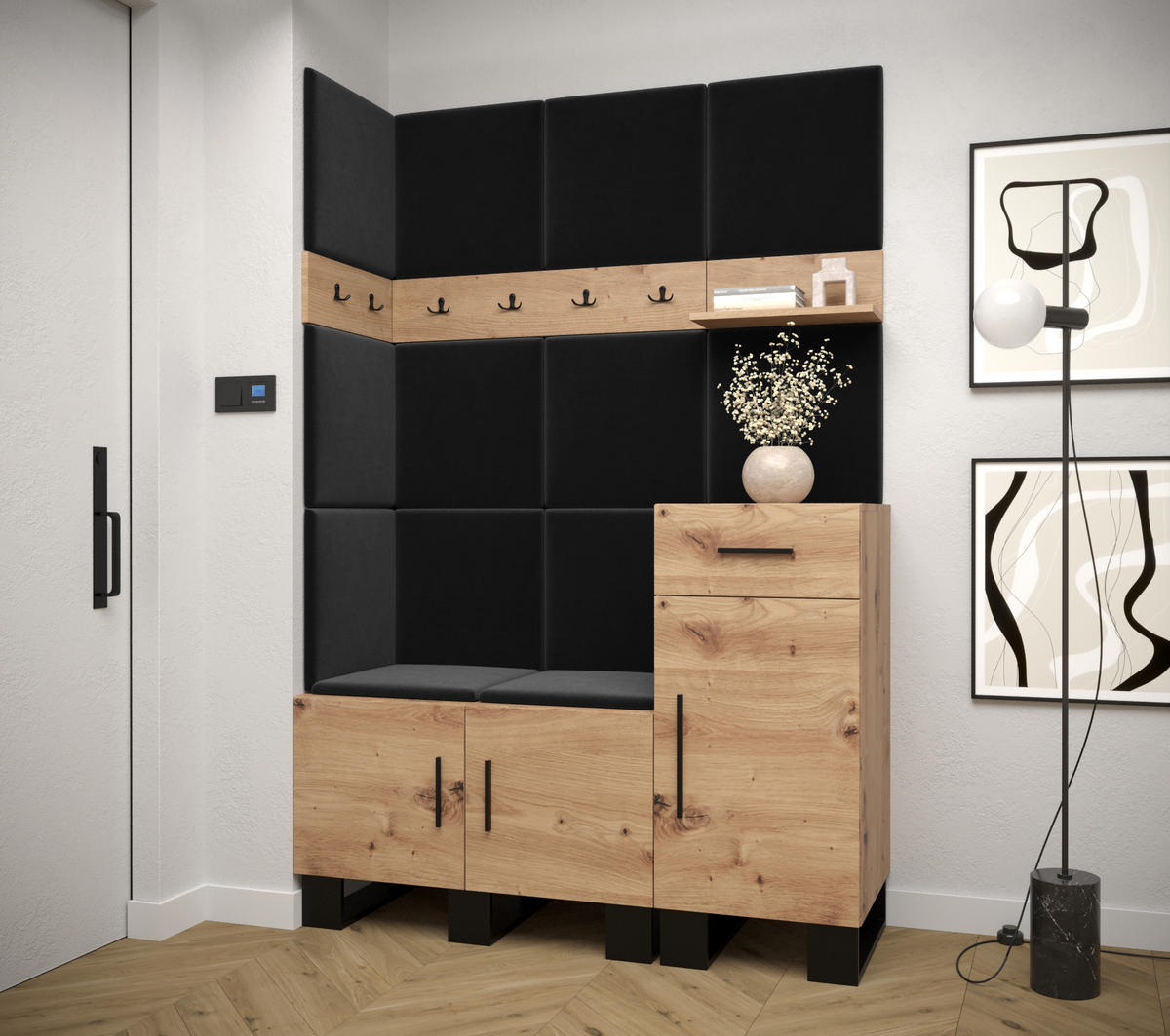 GARDEROBEN-SET 196/126/45,6 - Dunkelgrau/Schwarz, Holz/Kunststoff (126/196/45.6cm) - Abiks Möbel
