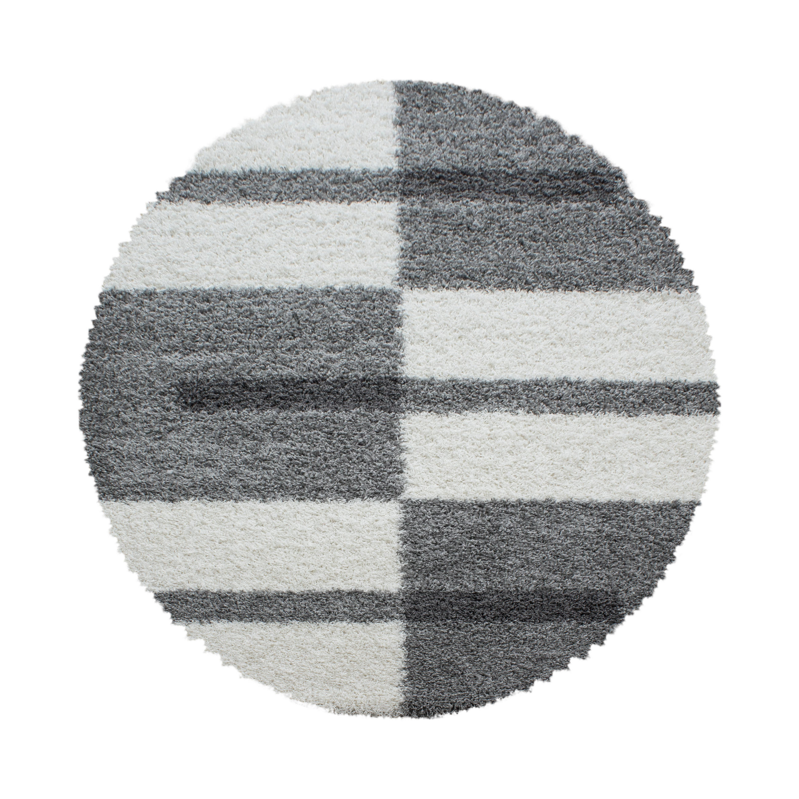 TEPPICH Hochflor Shaggy Karo Design Polypropylen Wohnzimmer Hellgrau Rund 80x80 - Hellgrau, Textil (80/80cm) - KADIMA DESIGN