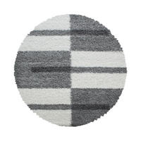 TEPPICH Hochflor Shaggy Karo Design Polypropylen Wohnzimmer Hellgrau Rund 160x160 - Hellgrau, Textil (160/160cm) - KADIMA DESIGN