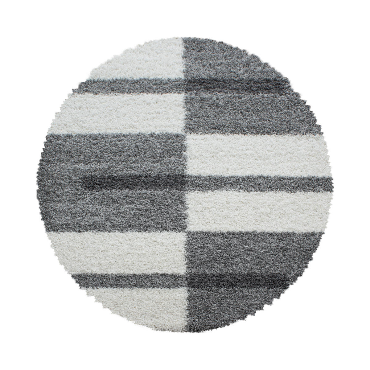 TEPPICH Hochflor Shaggy Karo Design Polypropylen Wohnzimmer Hellgrau Rund 160x160 - Hellgrau, Textil (160/160cm) - KADIMA DESIGN