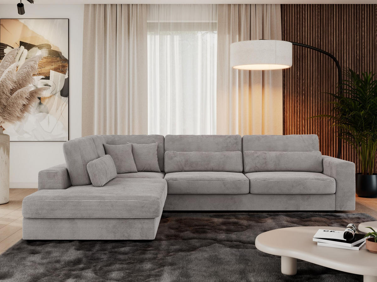 ECKSOFA Savona Grau Cord - links - Schwarz/Grau, Kunststoff/Textil (316/249cm) - MKS