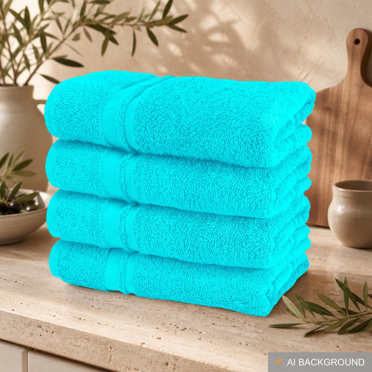 FROTTEE Küchenhandtücher 50x50 cm, 4er Set, Türkis - Türkis, Textil (50/50cm) - Lashuma