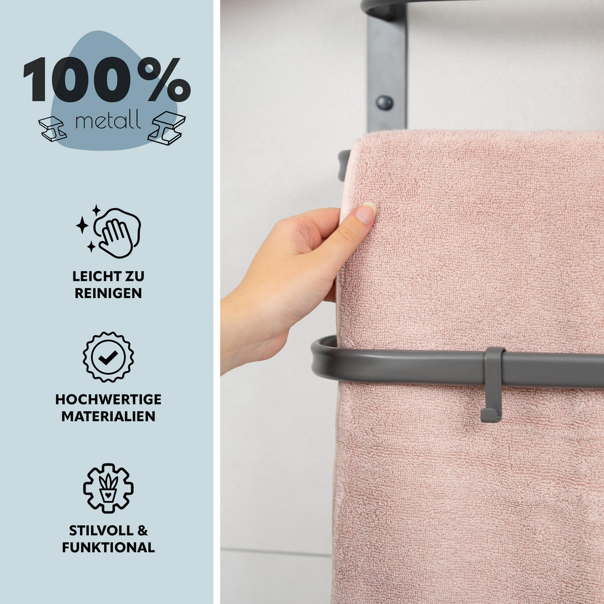 WAND-HANDTUCHHALTER 3 Stangen - Grau, Metall (67.5/40/23cm) - bremermann