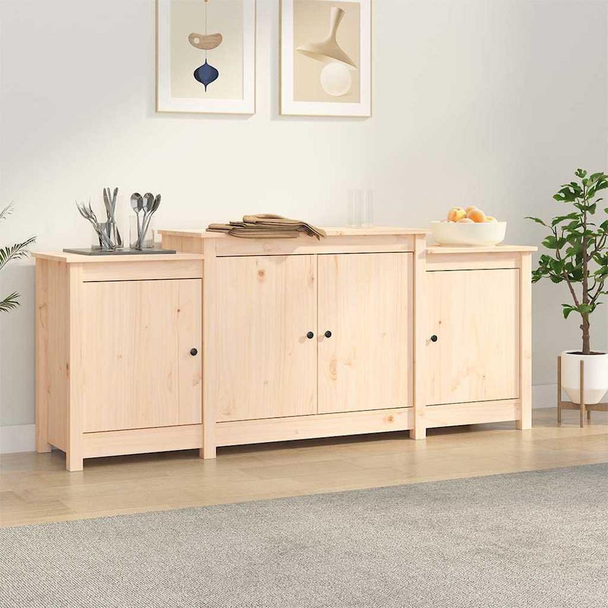 SIDEBOARD Reichlich Stauraum 164/37/68 cm Braun Massivholz Kiefer - Braun, Holz (37/68/164cm) - vidaXL