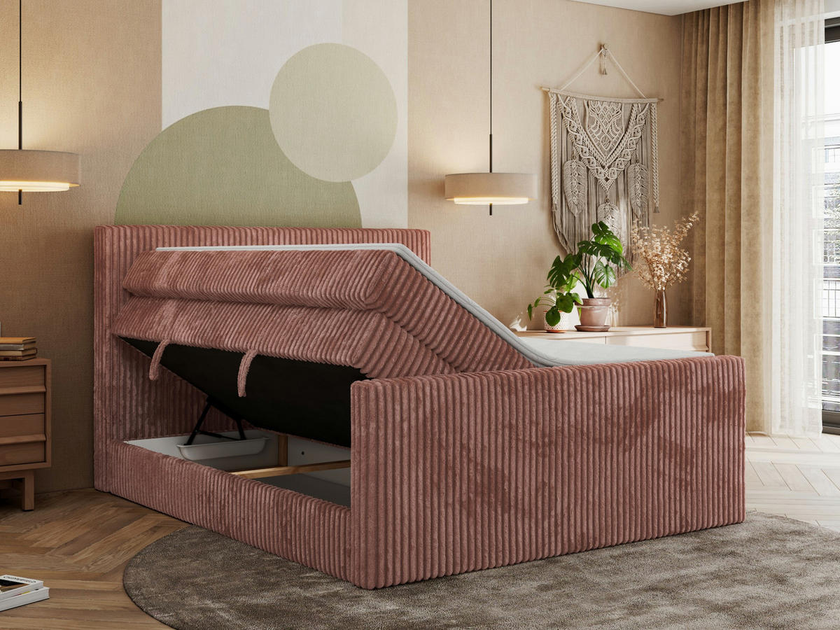 BOXSPRINGBETT TILIANO KING DUO 140/200 - Rosa Cord - H3 - Rosa, Textil (140/200cm) - MKS