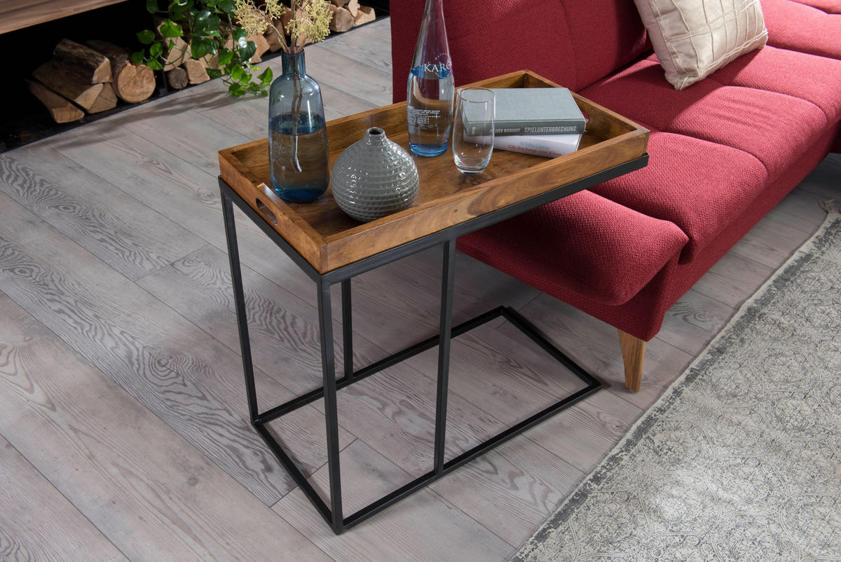 BEISTELLTISCH – Massivholz Metall platzsparend vielseitig - Schwarz/Braun, Holz/Metall (34/70/65cm) - KADIMA DESIGN