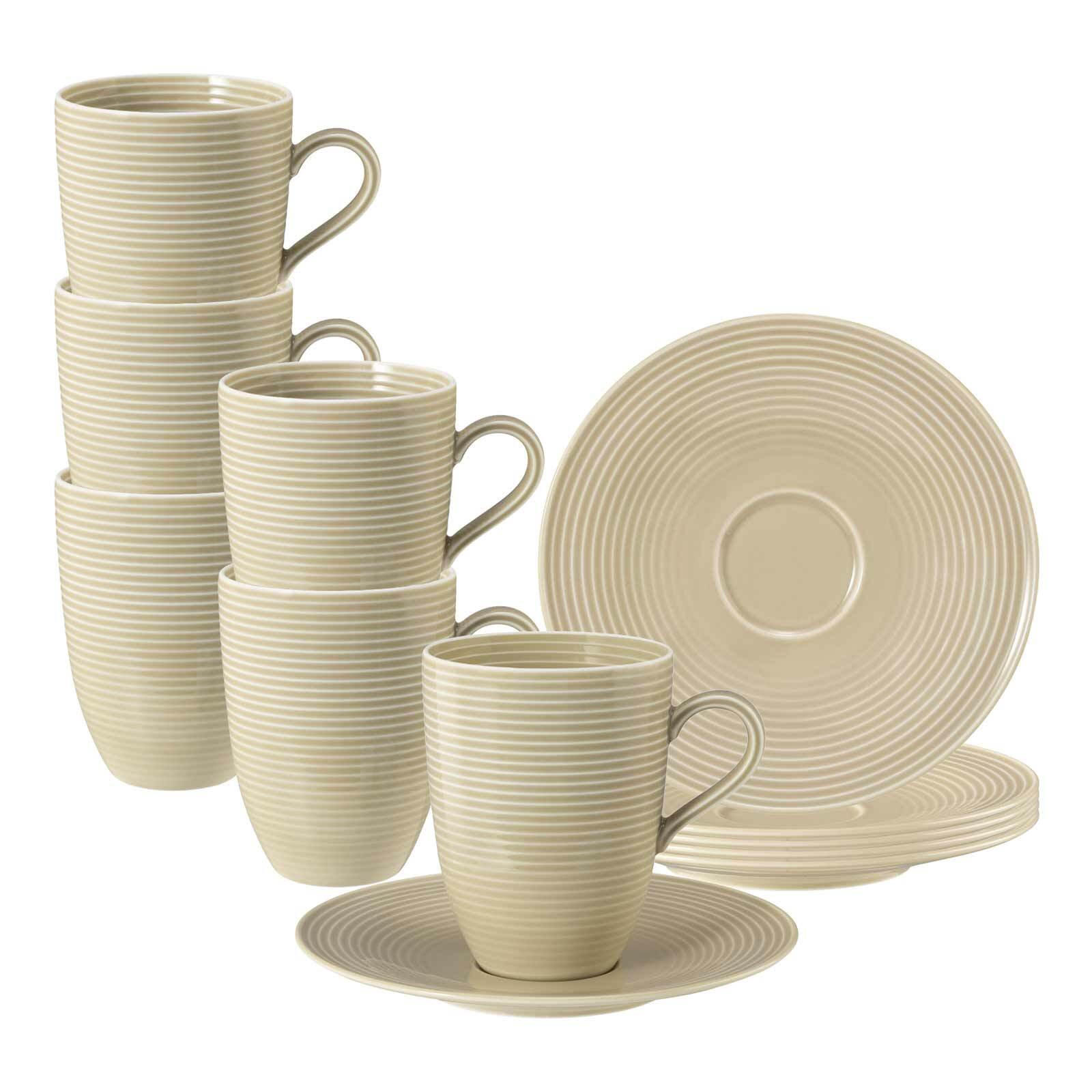 HENKELBECHER MIT UNTERTASSEN Beat Color Glaze Sandbeige 350 ml 6er Set - Beige, Keramik (16.7/12.8/16.7cm) - Seltmann Weiden
