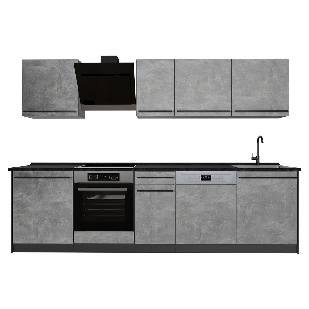 KÜCHENZEILE R-Line, Beton/Anthrazit, 280 cm Arbeitsplatte Anthrazit - Anthrazit/Grau, Holzwerkstoff (280/206.8/60cm) - Vicco