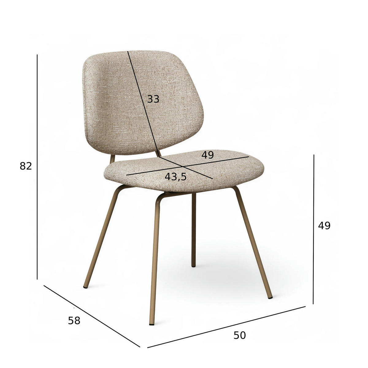 STUHL-SET 2 Stück in Teddystoff Beige - Beige/Schwarz, Textil/Metall (50/82/58cm) - Furnhouse